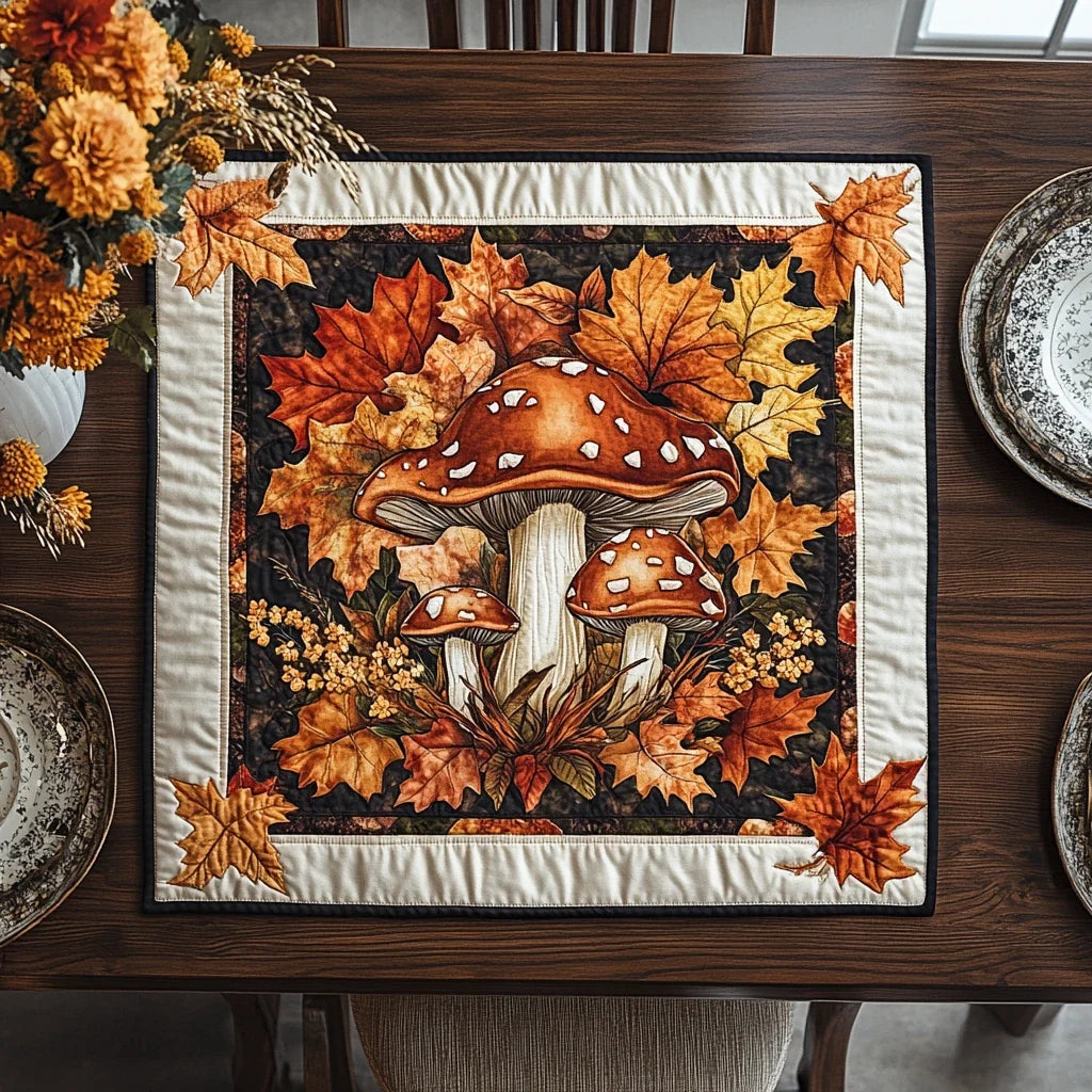 Cozy Mushroom Quilted Table Topper