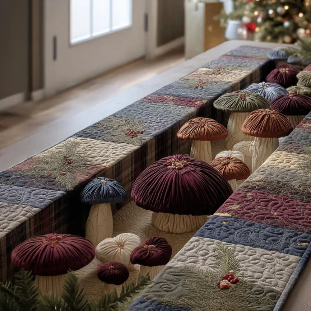 Cozy Mushrooms Quilted Table Runner