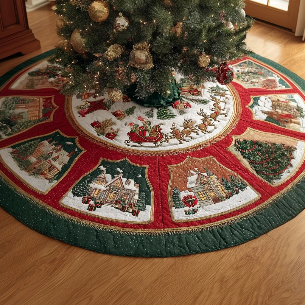 Cozy Night Christmas Quilted Tree Skirt