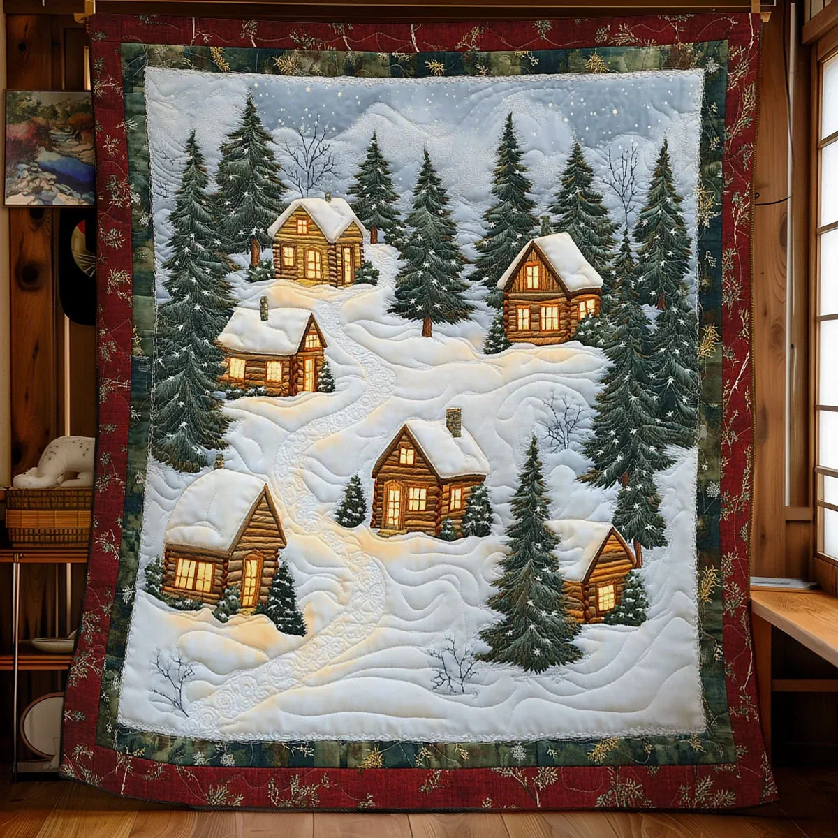 Cozy Path Village Quilt Blanket