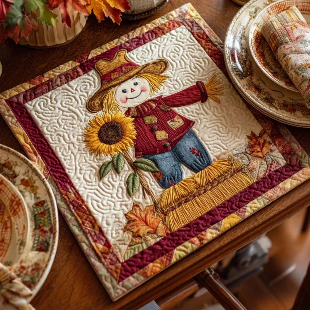 Cozy Scarecrow Patch Quilted Table Topper