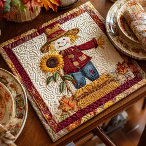 Cozy Scarecrow Patch Quilted Table Topper