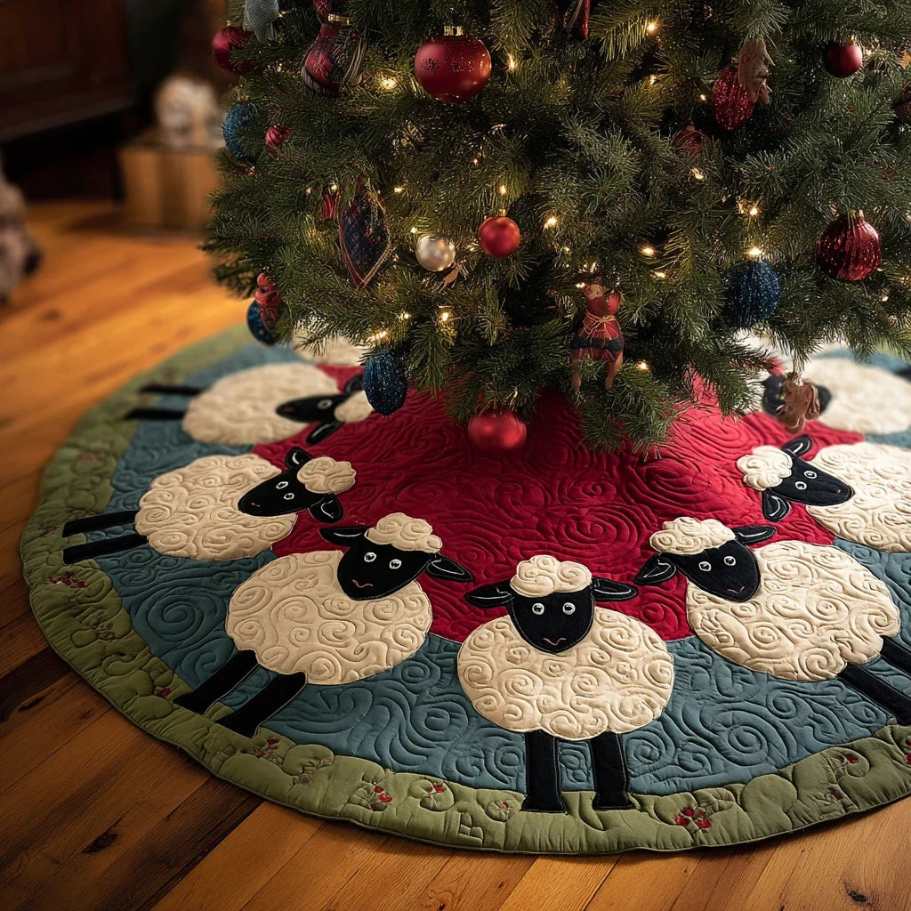 Cozy Sheep Christmas Quilted Tree Skirt