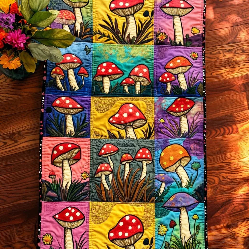 Cozy Shroomland Quilted Table Runner