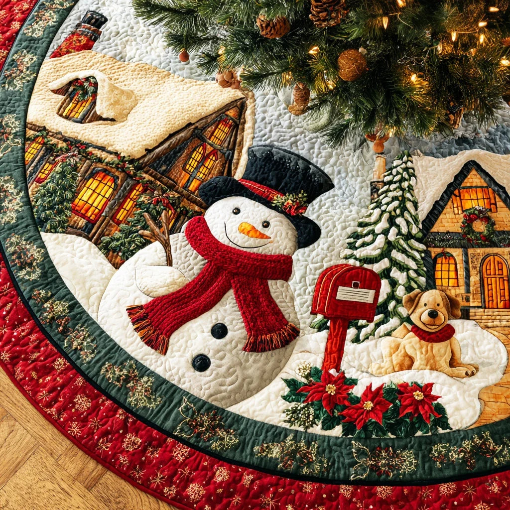 Cozy Snow Gathering Christmas Quilted Tree Skirt