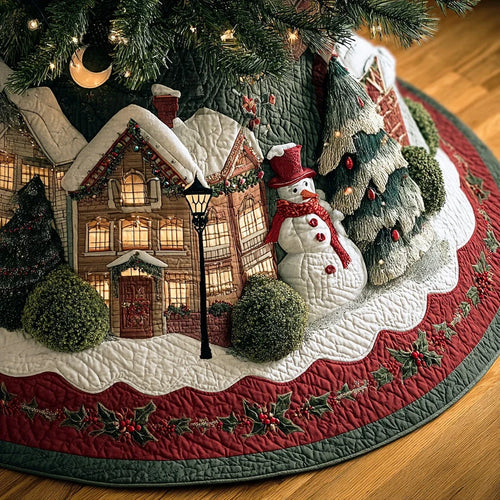 Cozy Snow Village Christmas Quilted Tree Skirt