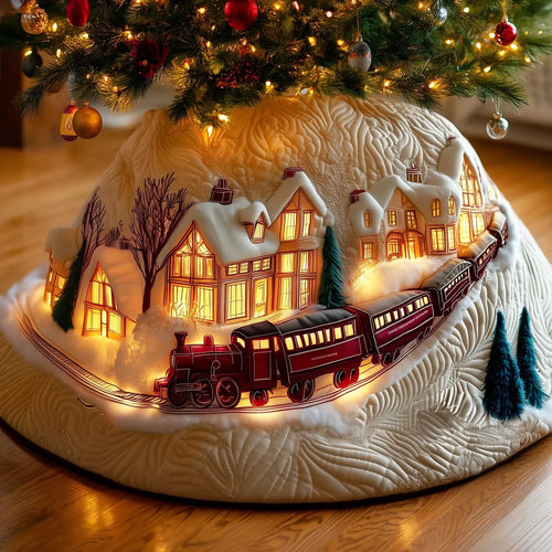 Cozy Village Christmas Train Christmas Quilted Tree Skirt