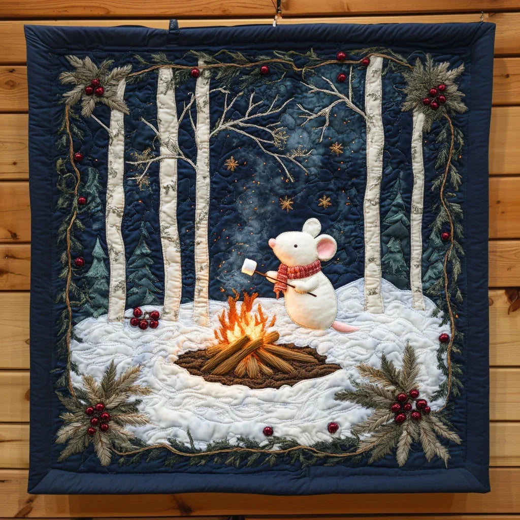 Cozy Winter Camping Nightout With White Mouse Quilt Blanket