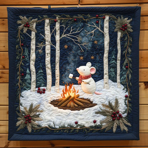 Cozy Winter Camping Nightout With White Mouse Quilt Blanket