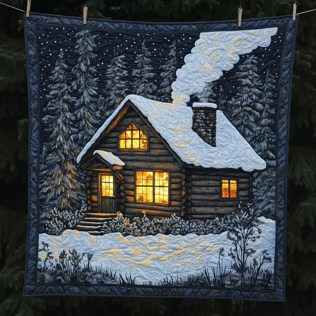 Cozy Wooden Christmas Cabin Quilt Blanket