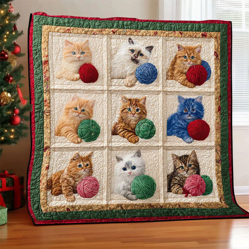 Cozy Yarn Cat Quilt Blanket