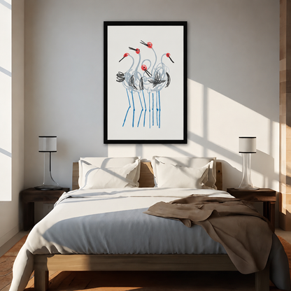 Japanese Red-Crown Crane Sketch Canvas Wall Art