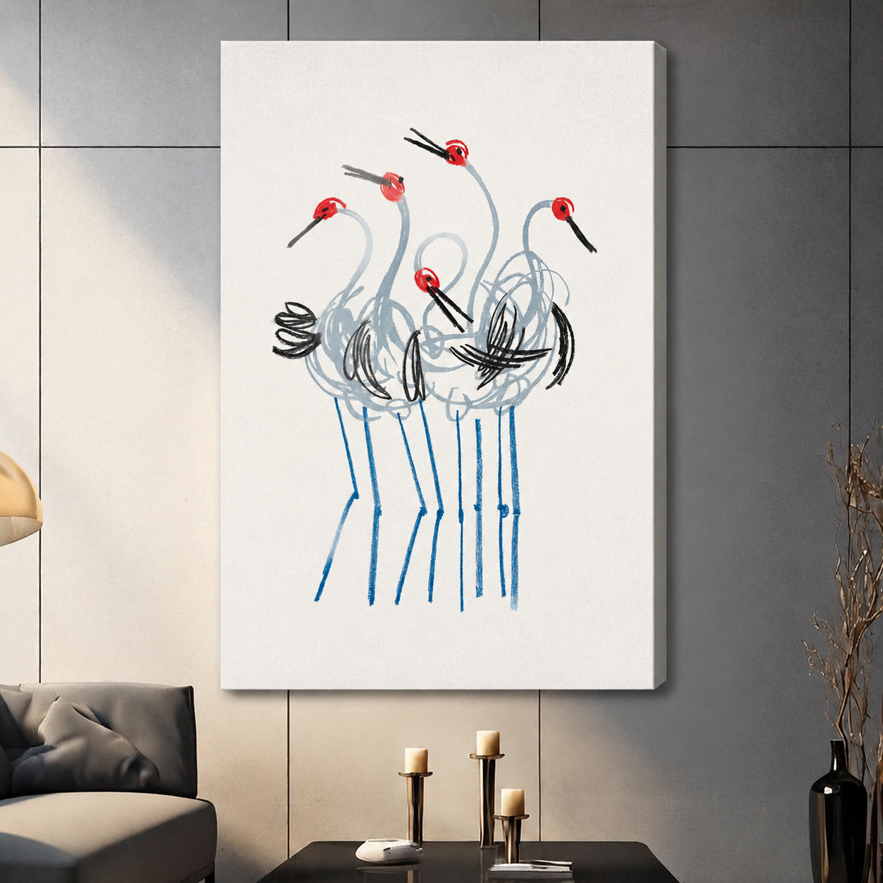 Japanese Red-Crown Crane Sketch Canvas Wall Art