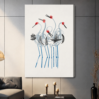 Japanese Red-Crown Crane Sketch Canvas Wall Art