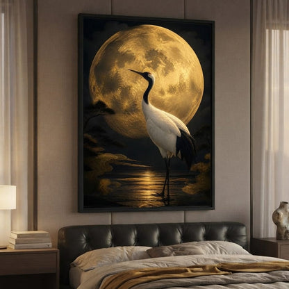 Crane Moonrise Canvas Wall Art