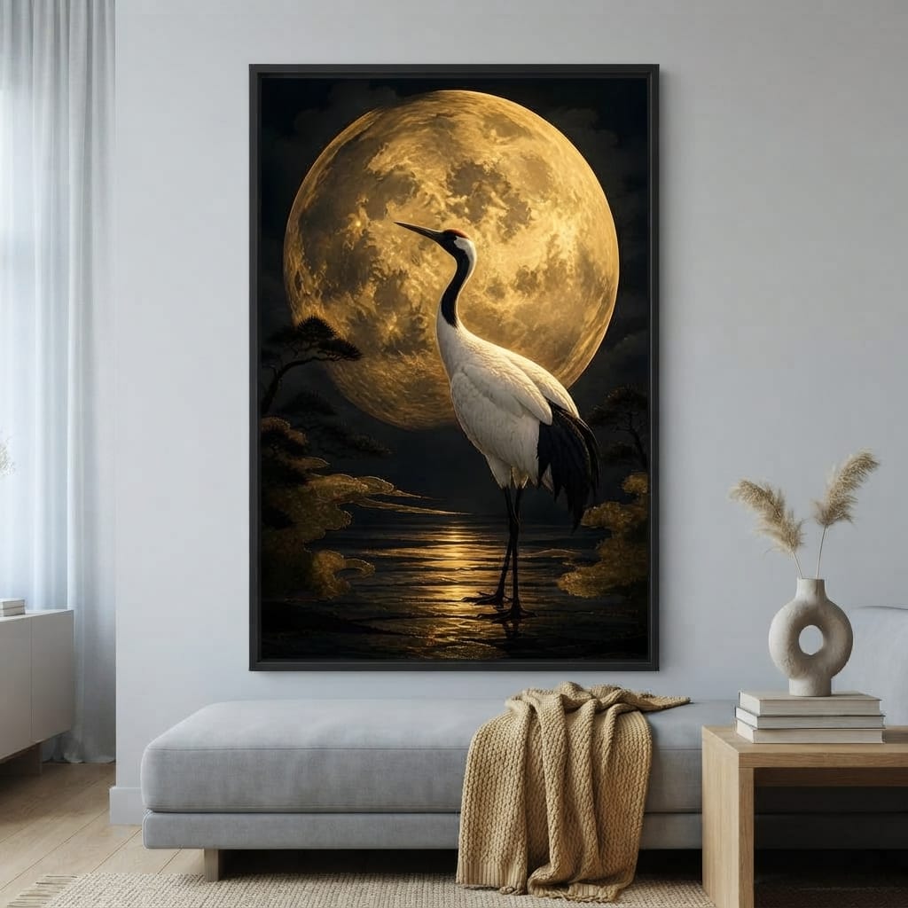 Crane Moonrise Canvas Wall Art