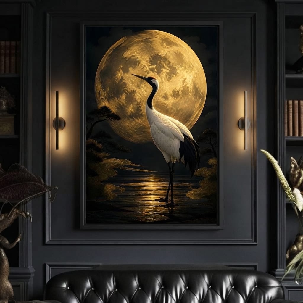 Crane Moonrise Canvas Wall Art