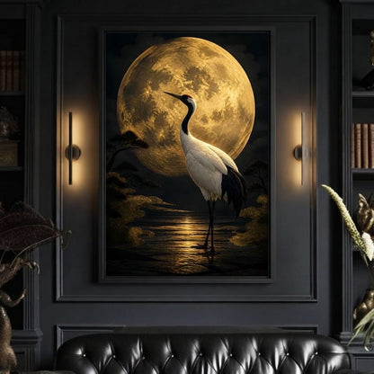 Crane Moonrise Canvas Wall Art