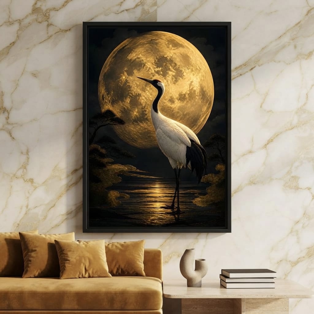 Crane Moonrise Canvas Wall Art