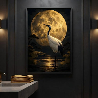 Crane Moonrise Canvas Wall Art