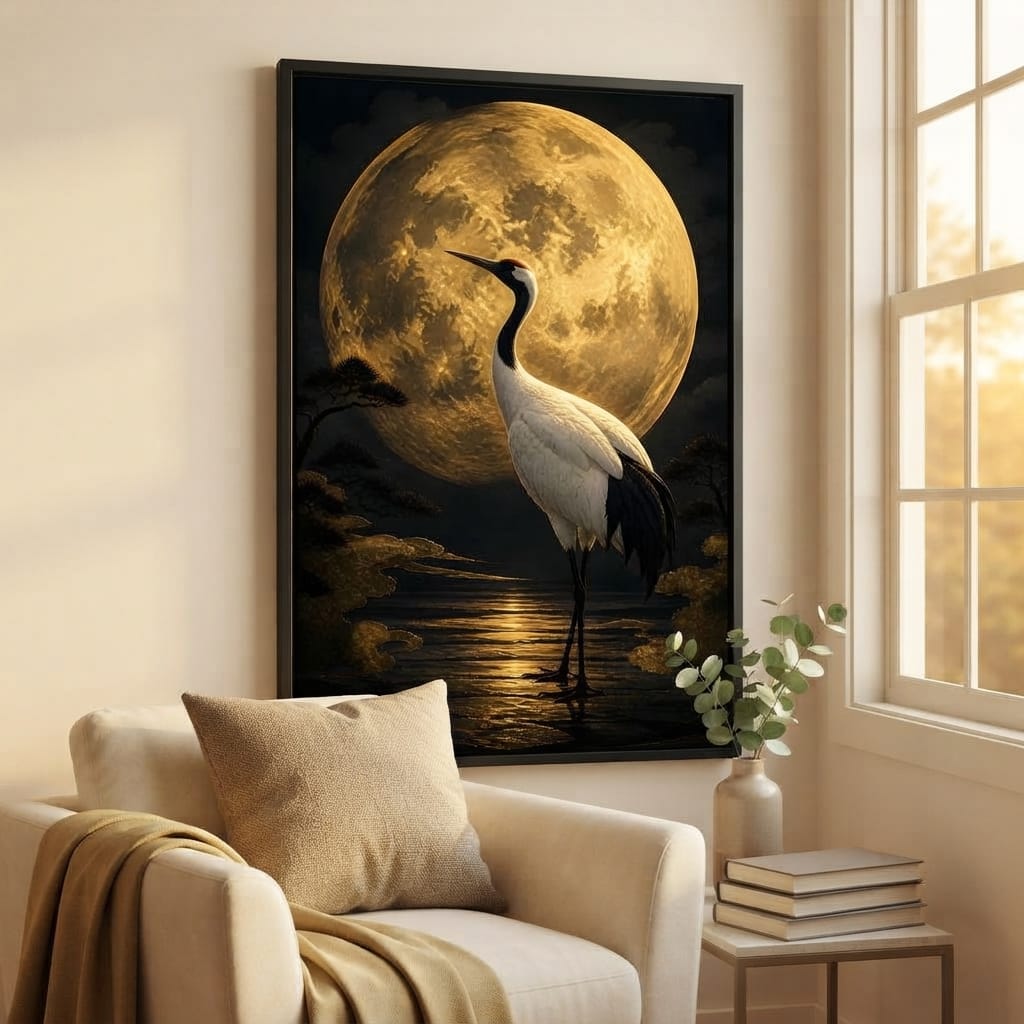 Crane Moonrise Canvas Wall Art