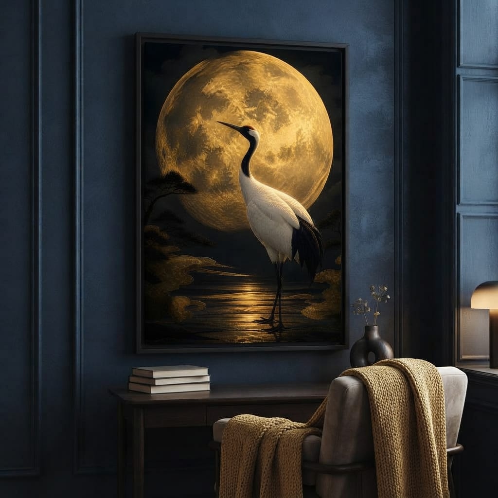 Crane Moonrise Canvas Wall Art