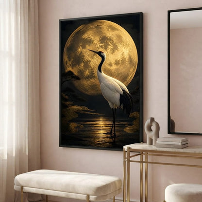 Crane Moonrise Canvas Wall Art