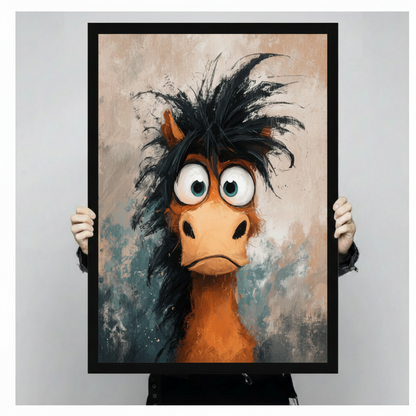 Crazy Hair Horse Cartoon Canvas Wall Art