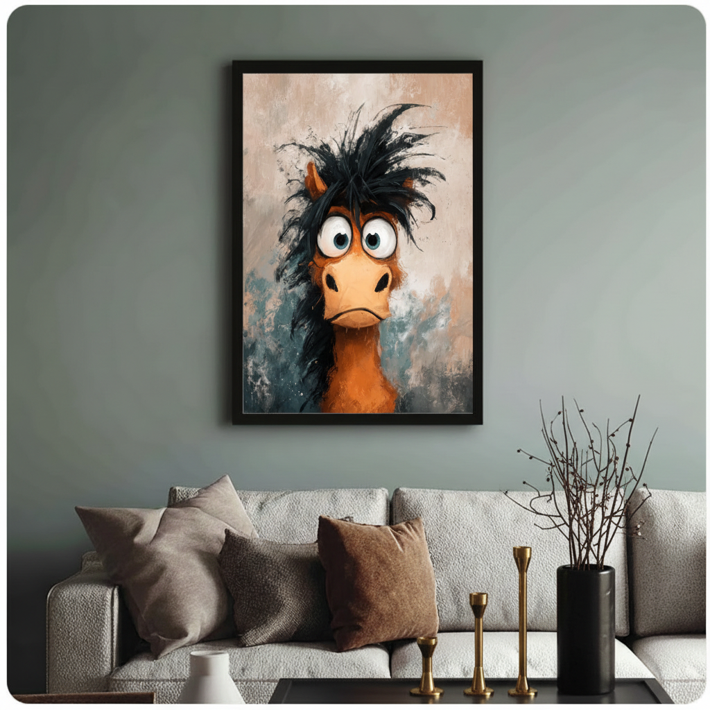 Crazy Hair Horse Cartoon Canvas Wall Art