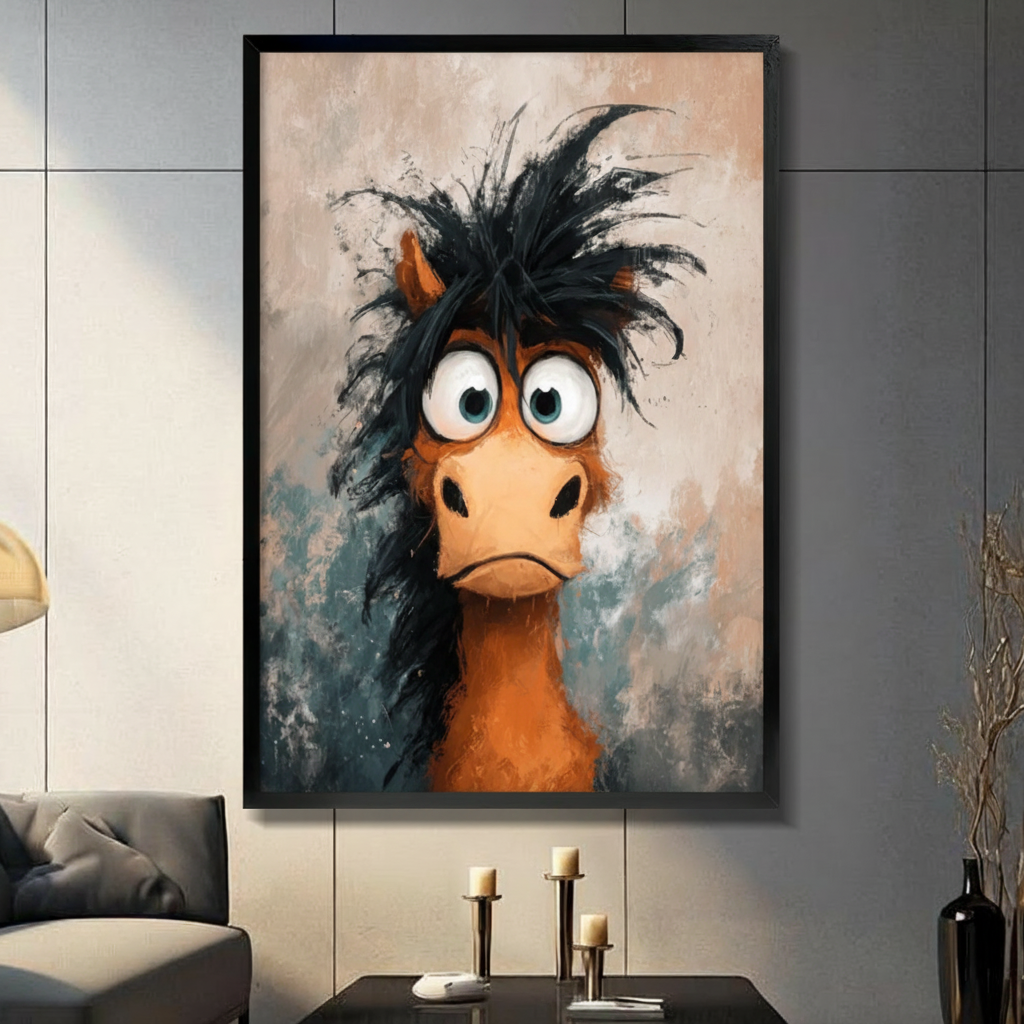 Crazy Hair Horse Cartoon Canvas Wall Art