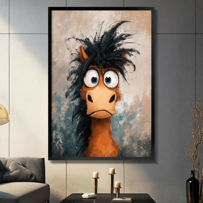 Crazy Hair Horse Cartoon Canvas Wall Art