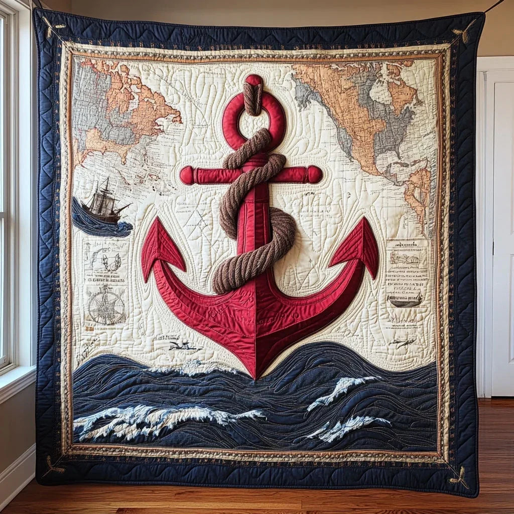 Crimson Anchor Quilt Blanket