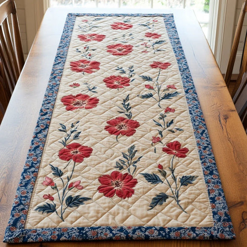 Crimson Bloom Quilted Table Runner