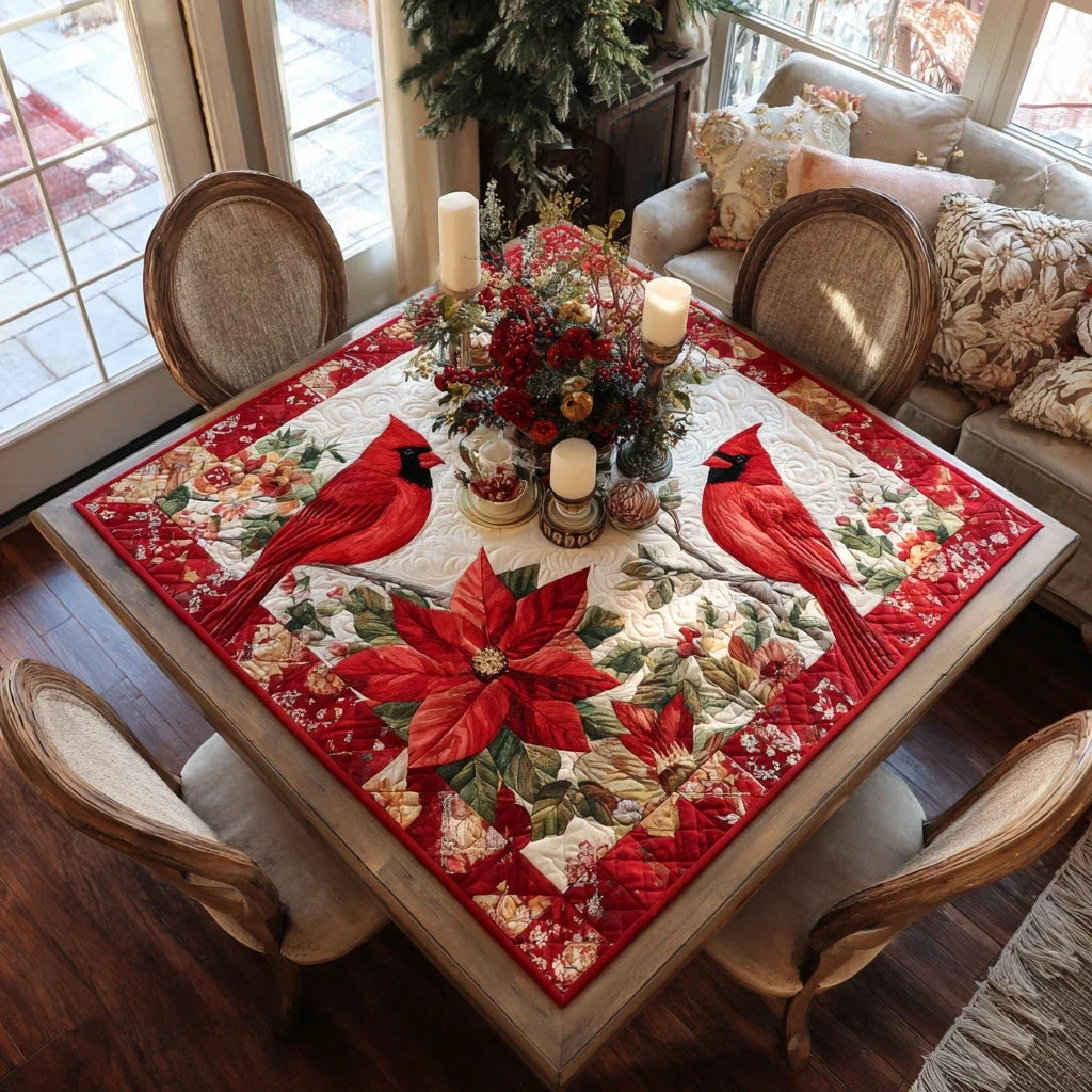 Crimson Cardinal Glow Quilted Table Topper