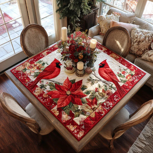 Crimson Cardinal Glow Quilted Table Topper