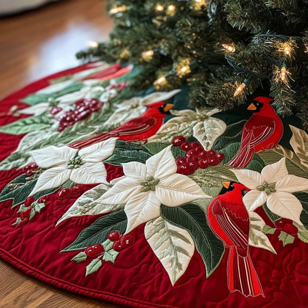 Crimson Carol Christmas Quilted Tree Skirt