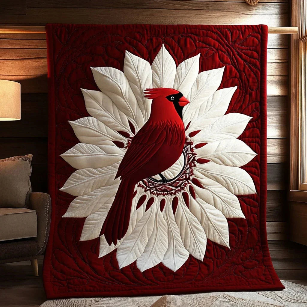 Crimson Harmony Cardinal Quilt Blanket
