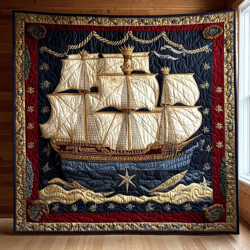 Crimson Horizon Quilt Blanket