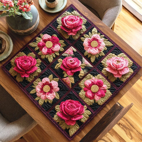 Crimson Petal Shine Quilted Table Topper