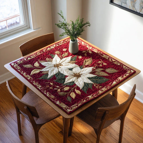 Crimson Poinsettia Quilted Table Topper
