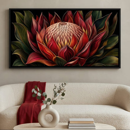 Crimson Protea Flame Crown Canvas Wall Art