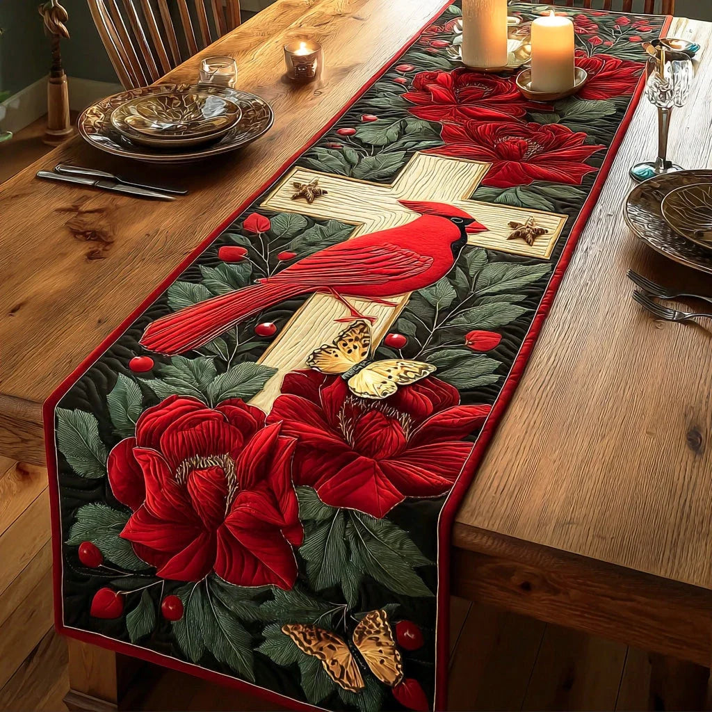 Crimson Spirit Cross Quilted Table Runner