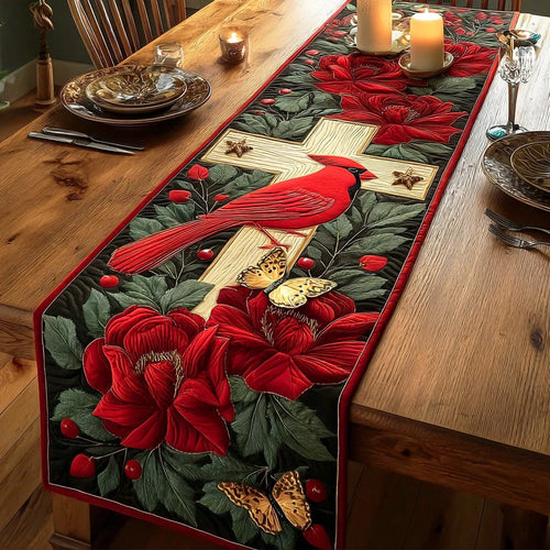 Crimson Spirit Cross Quilted Table Runner