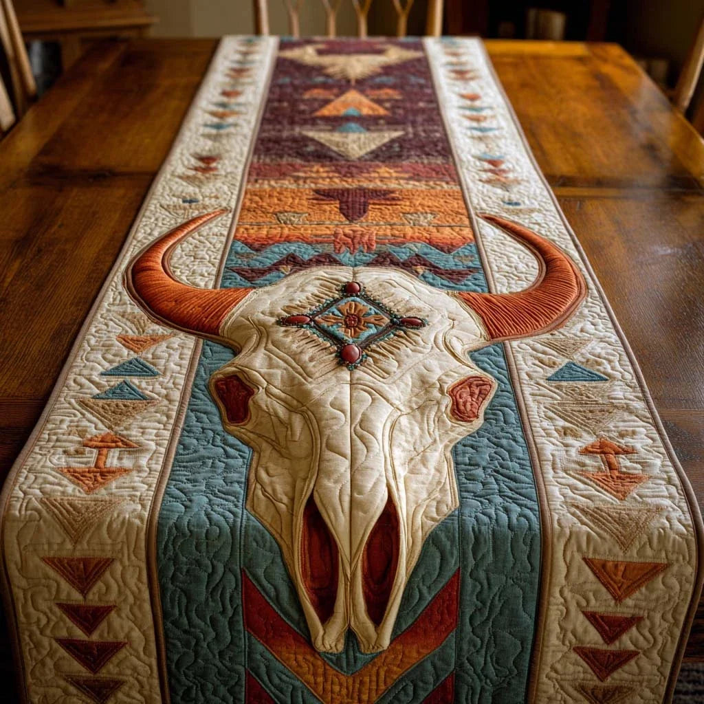 Crimson Spirit Skull Quilted Table Runner