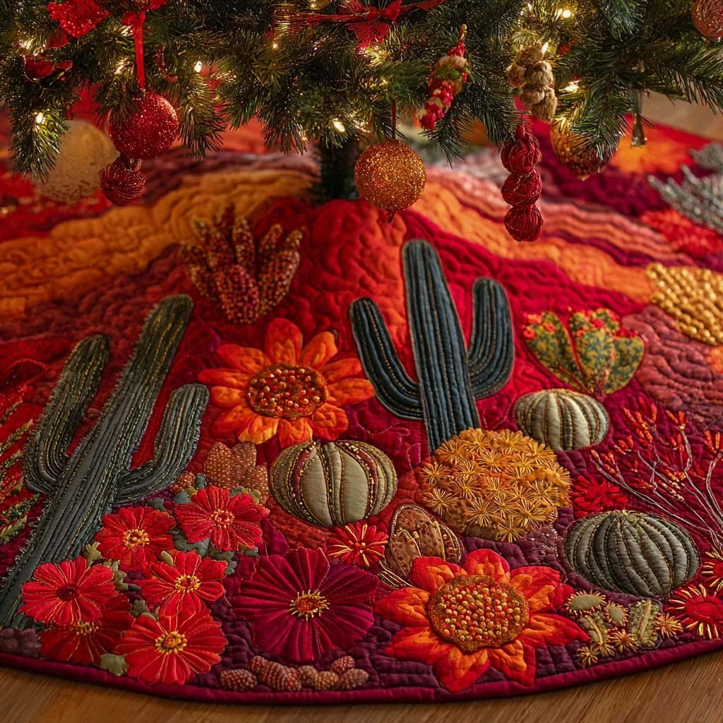 Crimson Sunset Cactus Quilted Tree Skirt