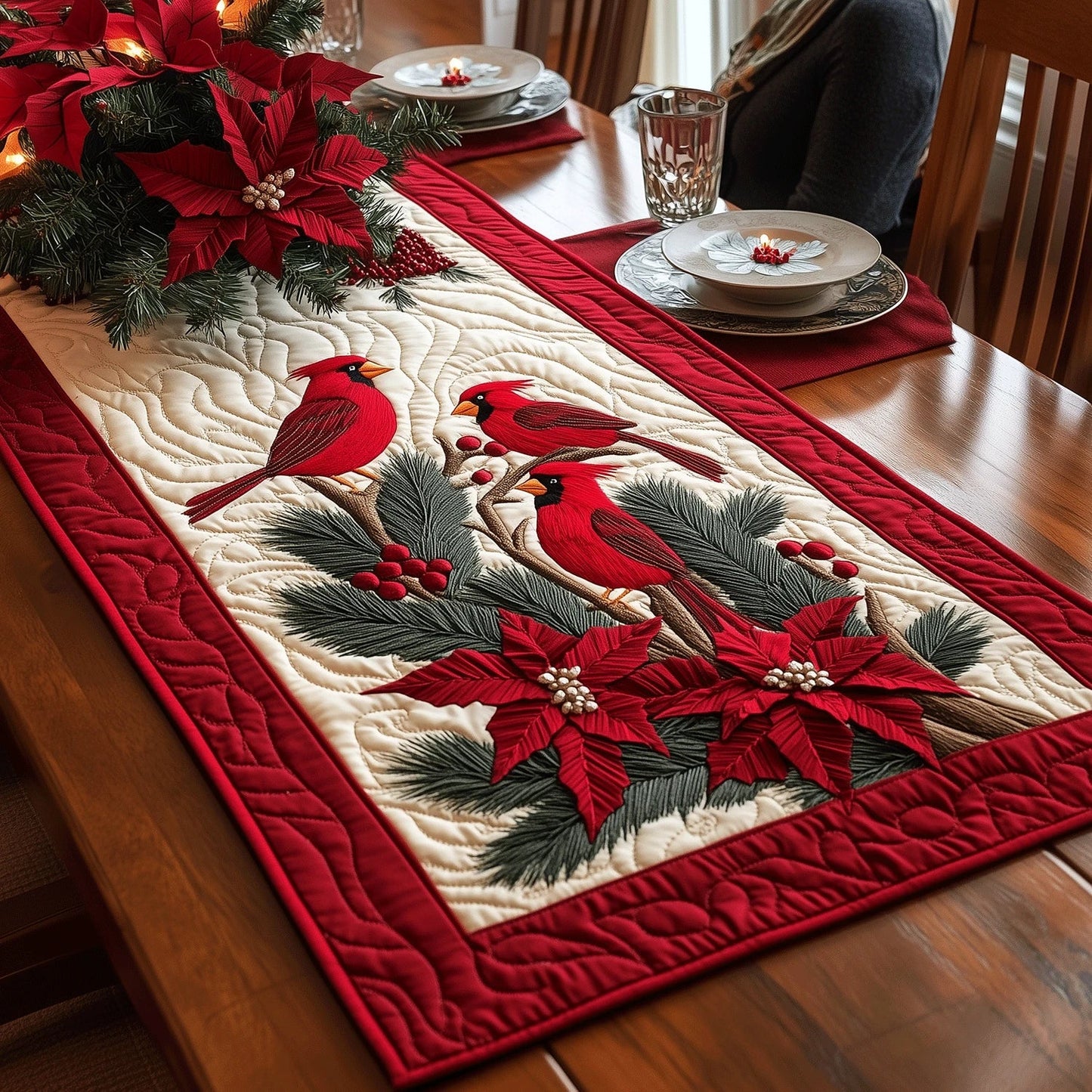 Crimson Wings Quilted Table Runner