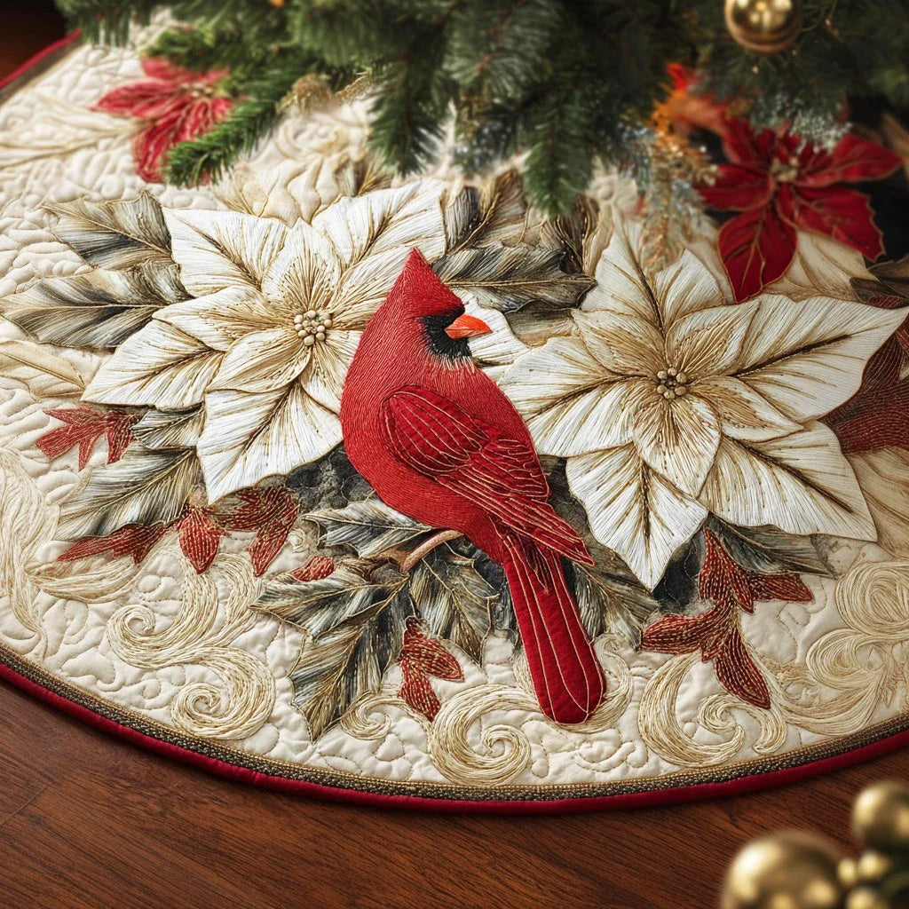 Crimson Winter Spirit Christmas Quilted Tree Skirt