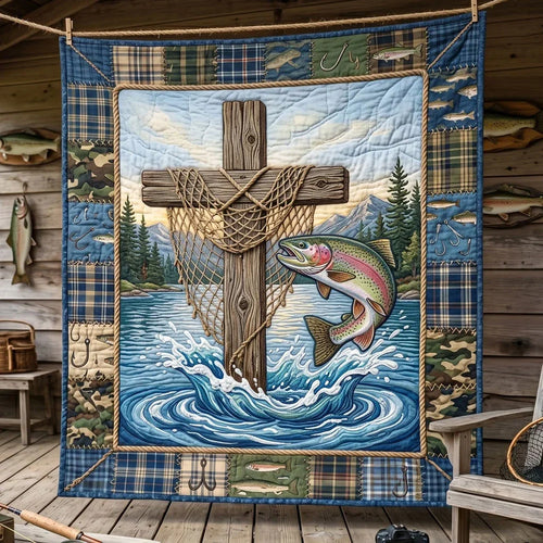 Cross And Trout Quilt Blanket