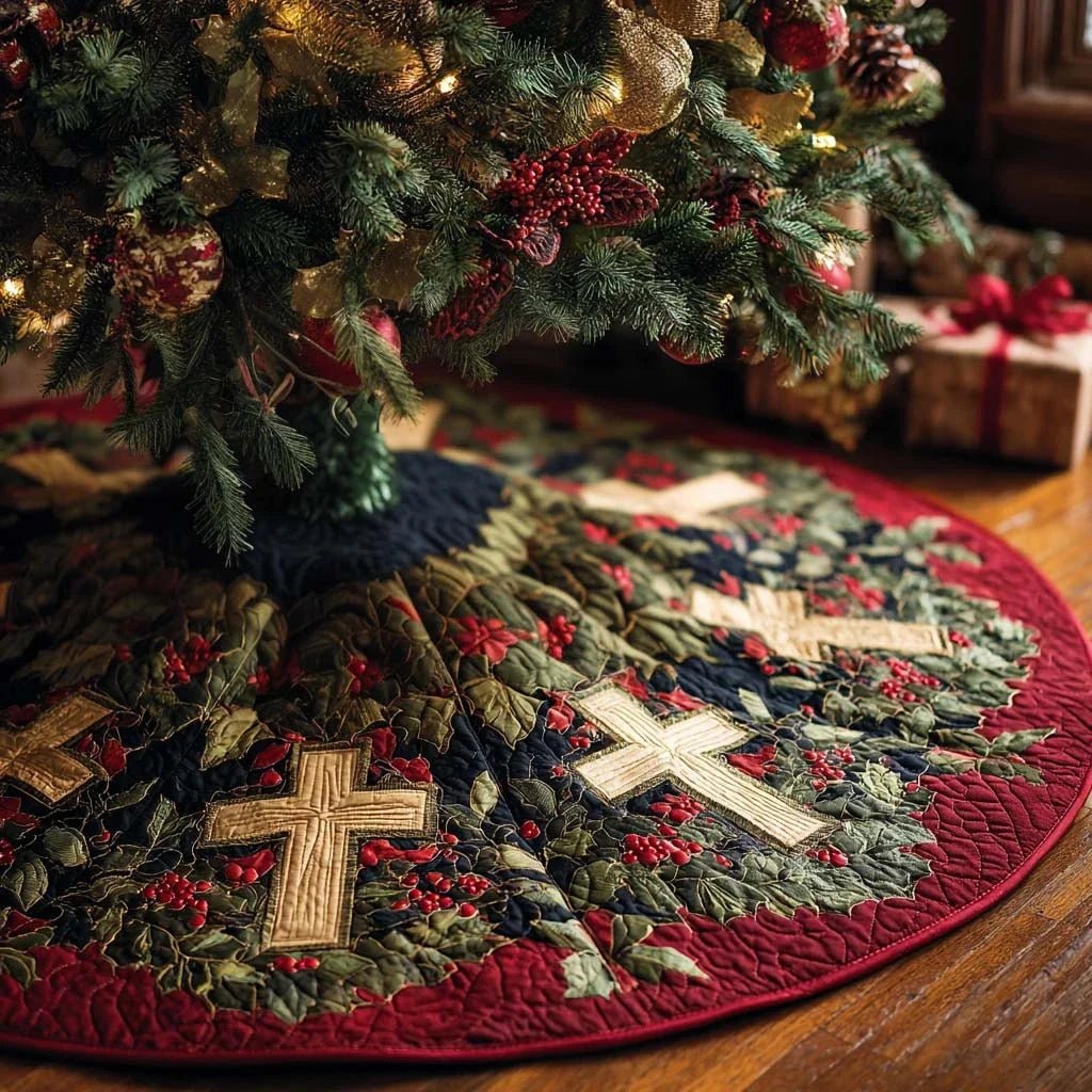 Cross Harmony Christmas Quilted Tree Skirt