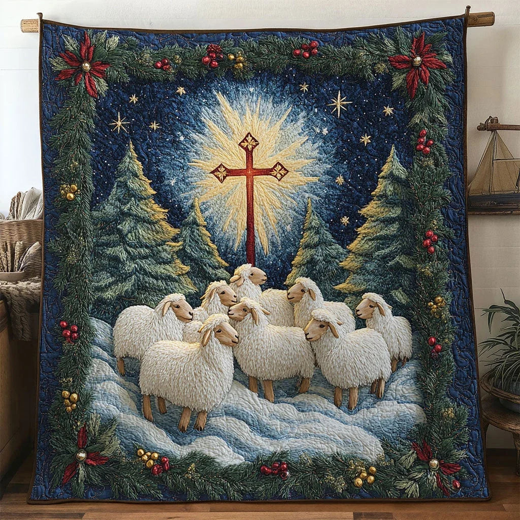 Cross Of Faith Sheep Quilt Blanket